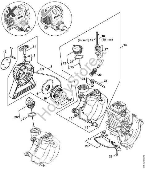Dispositivo di avviamento, serbatoio carburante    5 08 507 652 Sramatori telescopici (HT) HT 130 della marca STIHL
