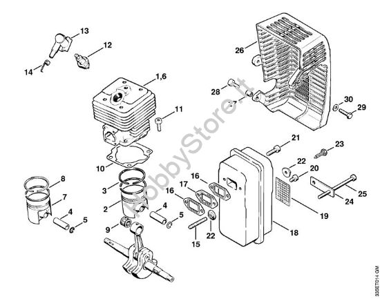 Cilindro, silenziatore Troncatrici (TS) TS 350 AVE della marca STIHL