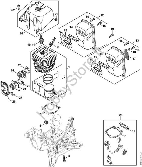 Cilindro, silenziatore Troncatrici (TS) TS 440-A della marca STIHL