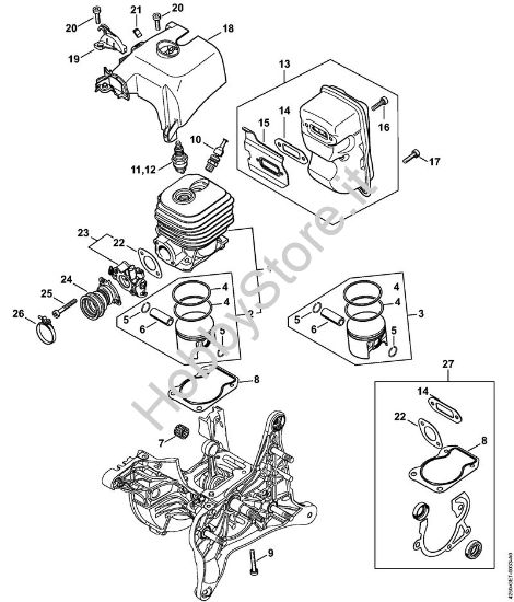 Cilindro, silenziatore Troncatrici (TS) TS 480i-A della marca STIHL