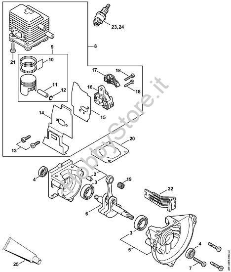 Carter albero a gomito, cilindro Apparecchi speciali (PC, SP, MC) SP 81 della marca STIHL