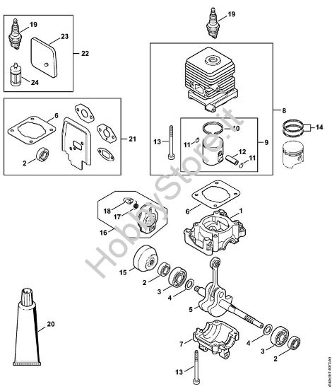 Carter albero a gomito, cilindro Motori Kombi (KM) KM 55 C-E della marca STIHL