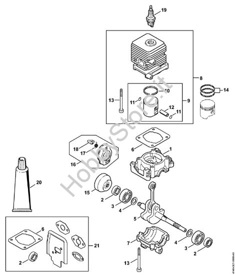 Carter albero a gomito, cilindro Motori Kombi (KM) KM 55 C-E della marca STIHL