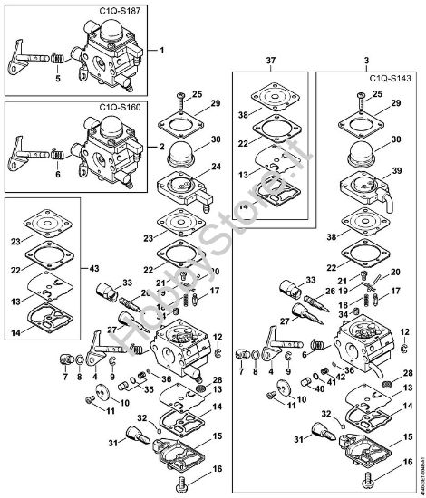 Carburatore C1Q-S187, C1Q-S160, C1Q-S143 BR Motori Kombi (KM) KM 55 R della marca STIHL
