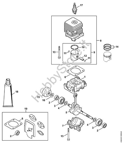 Carter albero a gomito, cilindro Motori Kombi (KM) KM 55 R della marca STIHL