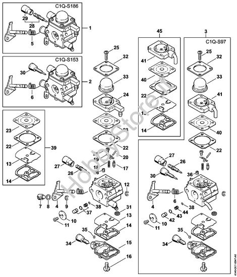 Carburatore C1Q-S186, C1Q-S153, C1Q-S97 Motori Kombi (KM) KM 55 RC-E della marca STIHL