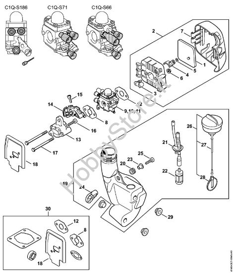 Filtro aria, serbatoio carburante Motori Kombi (KM) KM 55 RC-E della marca STIHL