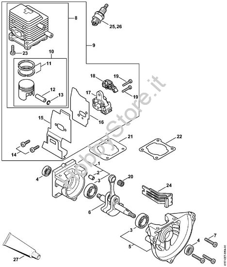 Carter albero a gomito, cilindro Motori Kombi (KM) KM 85 della marca STIHL