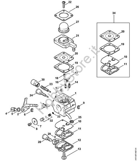Carburatore 4137/22 Spazzatrice a spazzola rotanti (KW) KW 85 della marca STIHL