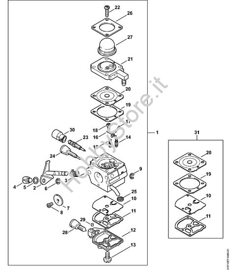 Carburatore 4137/28 Spazzatrice a spazzola rotanti (KW) KW 85 della marca STIHL