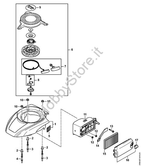 Corpo filtro, filtro aria, Dispositivo di avviamento Idropulitrice a benzina (RB) RB 200 della marca STIHL