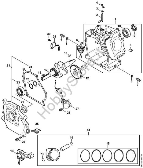 Carter albero a gomito, pistone, Albero a gomito, Sistema di lubrificazione Idropulitrice a benzina (RB) RB 600 della marca STIHL