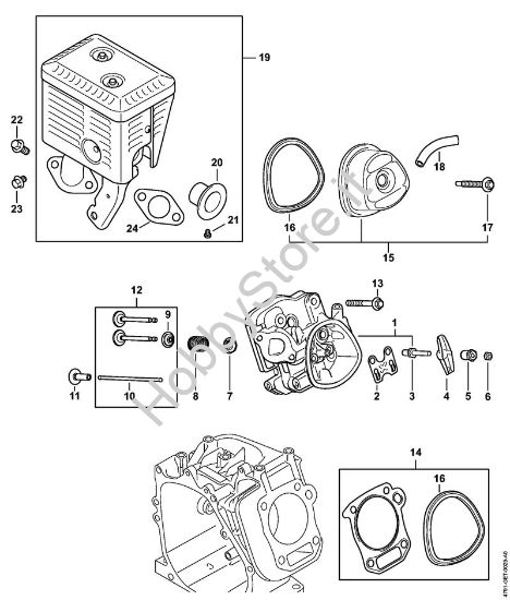 Cilindro, Comande valvole, Silenziatore Idropulitrice a benzina (RB) RB 600 della marca STIHL