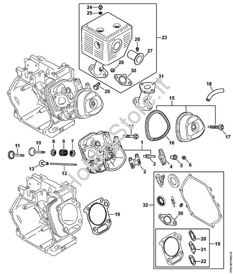 Cilindro, Comande valvole, Silenziatore Idropulitrice a benzina (RB) RB 800 della marca STIHL