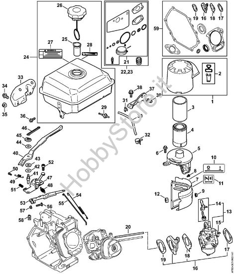 Serbatoio carburante, Carburatore, Comando gas, Corpo filtro, filtro aria Idropulitrice a benzina (RB) RB 800 della marca STIHL