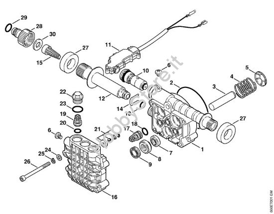 Corpo pompa, blocco valvole Idropulitrice elettrica (RE) RE 107 della marca STIHL