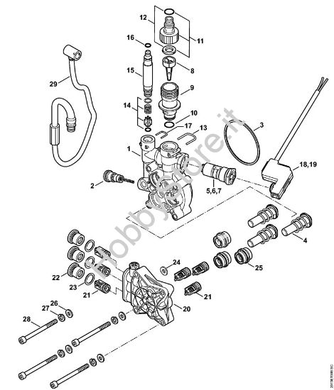 Corpo pompa, blocco valvole Idropulitrice elettrica (RE) RE 109 della marca STIHL