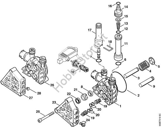 Pompa, blocco valvole Idropulitrice elettrica (RE) RE 116 K della marca STIHL