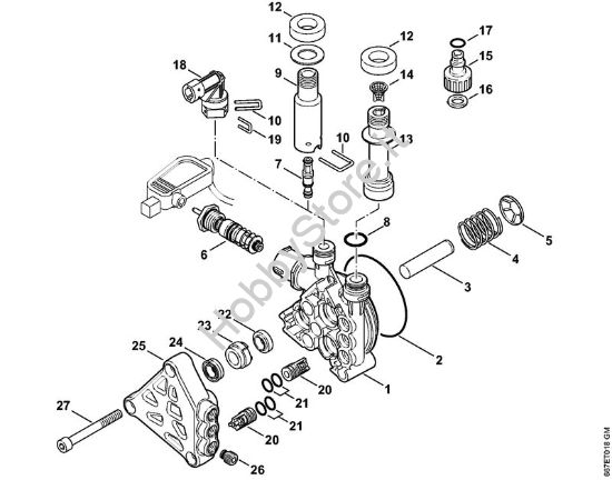 Pompa, blocco valvole Idropulitrice elettrica (RE) RE 117 della marca STIHL