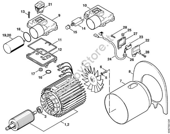 Elettromotore, scatola interruttore Idropulitrice elettrica (RE) RE 125 K della marca STIHL