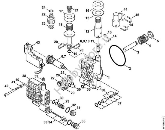 Corpo pompa, blocco valvole Idropulitrice elettrica (RE) RE 128 PLUS della marca STIHL