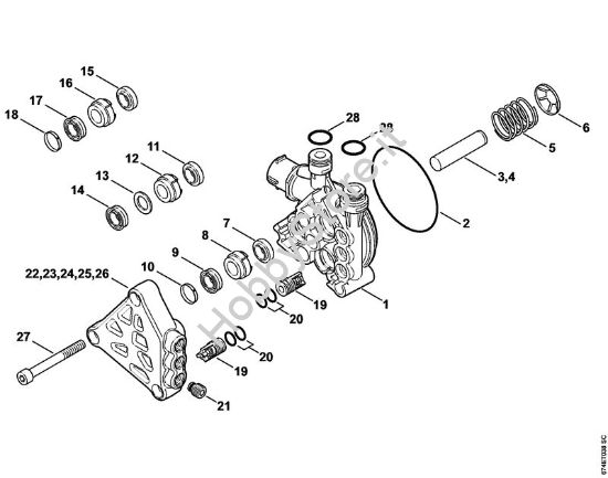 Pompa, blocco valvole Idropulitrice elettrica (RE) RE 162 PLUS della marca STIHL