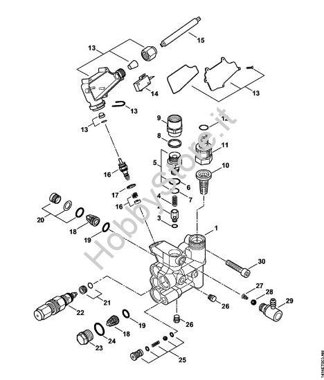Blocco valvole, pistoncino di comando, allacciamento d'agua Idropulitrice elettrica (RE) RE 230 della marca STIHL
