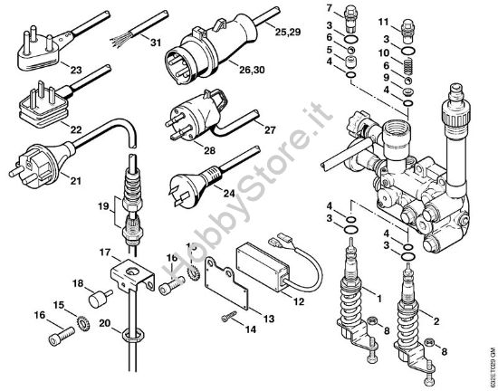 Pistone di comando, cavo di collegamento Idropulitrice elettrica (RE) RE 280 K della marca STIHL