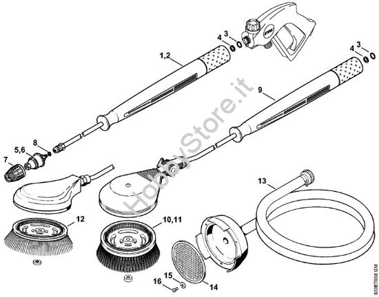Ugello rotore, spazzola di lavaggio rotativa, tubo flessibiledi aspirazione Idropulitrice elettrica (RE) RE 360 K della marca STIHL