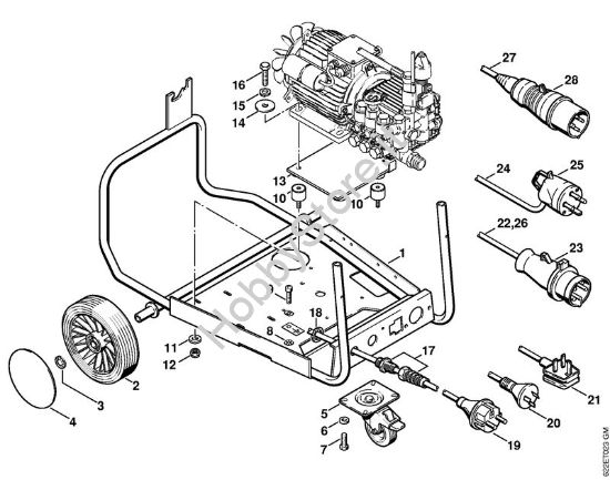 Carrello, cavo di collegamento Idropulitrice elettrica (RE) RE 520 W della marca STIHL