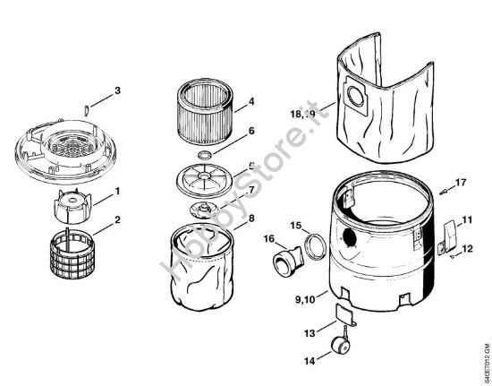 Filtro, contenitore Aspiratori (SE) SE 90 della marca STIHL