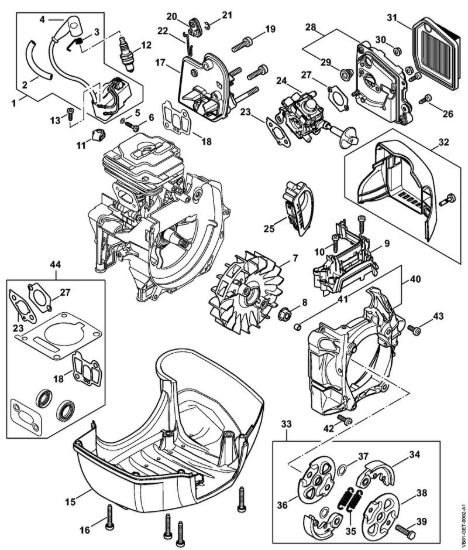 Impianto di accesione, Flangia intermedia, Filtro aria, Frizione Apparecchi speciali (PC, SP, MC) SP 452 della marca Stihl
