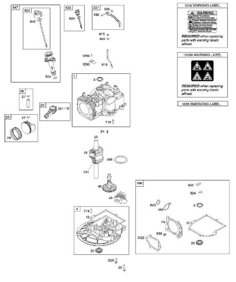 D - Albero a camme, albero motore, cilindro, set guarnizione, pistone/segmento pistone/biella, coppa ed etichetta indicazione di pericolo B&S - 09 €¦ 093J02-0079-H1 brand Stihl