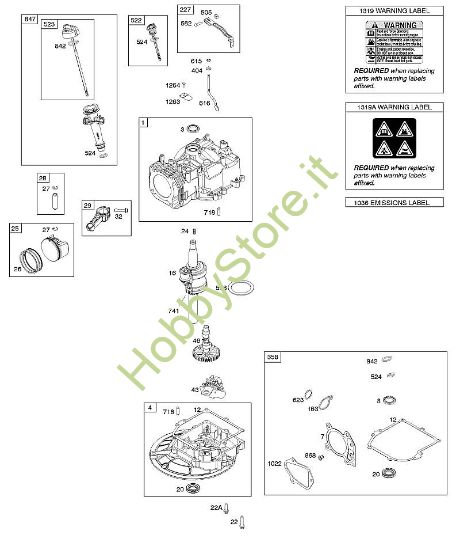 D - Albero a camme, albero motore, cilindro, pistone/segmento pistone/biella, coppa, targhetta di indicazione pericolo B&S - 09 €¦ 09P602-0009-F1 brand Stihl