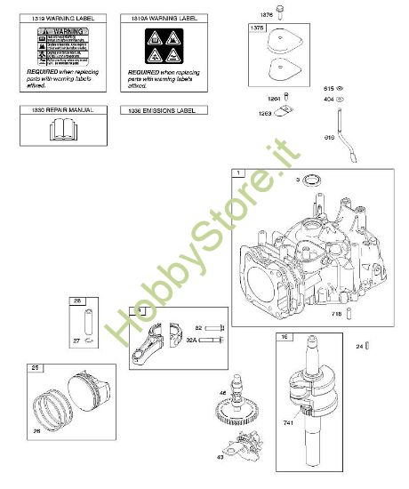 D - Albero a camme, albero motore, cilindro, manuale per l'uso, biella/anelli/pistone, etichetta di avvertenza B&S - 12 €¦ 12Q902-0171-B1 brand Stihl