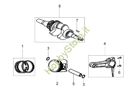 Picture of Albero e pistone MH 150 RKS (K700 H - SN T210) Motozappa