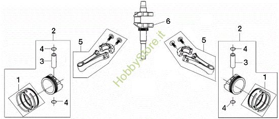 Picture of Albero e pistone OM 107 L/24 KH (K2400AVD V-Twin) Cat. 2017 Trattorino
