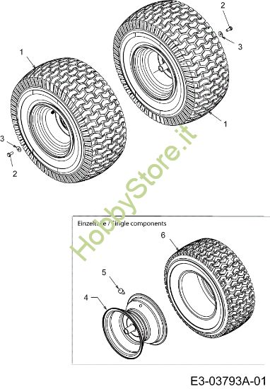 Picture of Ruote posteriori POLO 108/17 H France Cat.2008 Trattorino (solo per il mercato francese)
