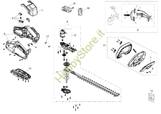 Picture of Esploso completo TG 2000 Li-Ion Tagliasiepi elettrico