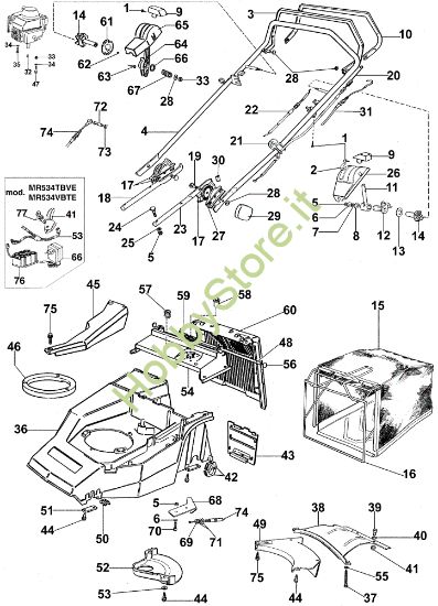 Picture of Manubrio tipo vecchio (Fino a dicembre 2002) MR 534 TBVI Rasaerba
