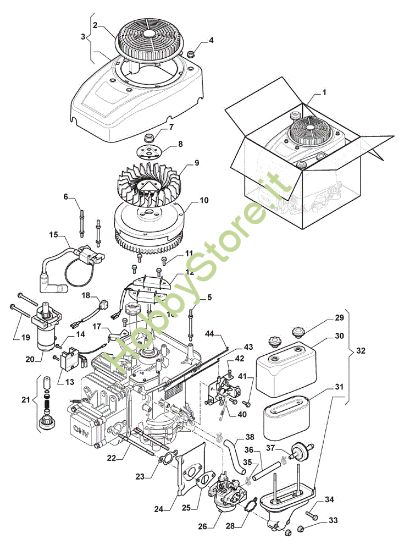 Picture of Avviamento, carburatore e filtro aria GLX 14-84G Trattorino